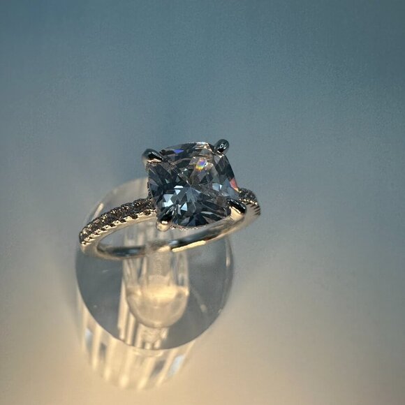 Cubic Zirconia Ring Sterling Silver plated Engagement Ring - Picture 9 of 12